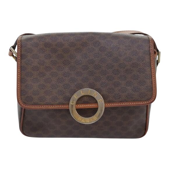 CELINE Macadam Canvas Circle Shoulder Bag Pvc Leather Brown Gold - Picture 2 of 13